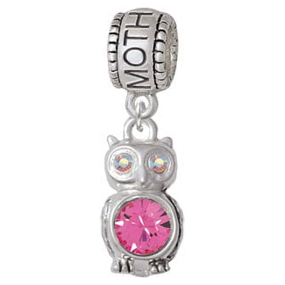3-D Hot Pink & AB Crystal Owl - Mother Charm Bead
