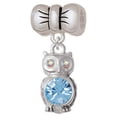 thumbnail image 1 of 3-D Light Blue & AB Crystal Owl - Bow Charm Bead, 1 of 1