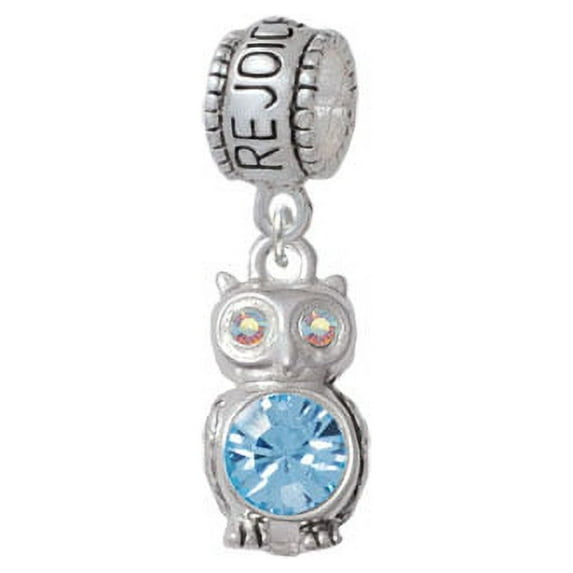 3-D Light Blue & AB Crystal Owl - Rejoice Charm Bead