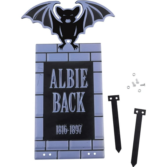 SCS Direct 3D Metal Halloween Ghost Cemetery XL 17" Tombstone w Steaks -Albie Back- Durable, Rustproof, UV Raised Printing-Upgrade Your Haunted House Mansion w Cemetery Lawn Decor