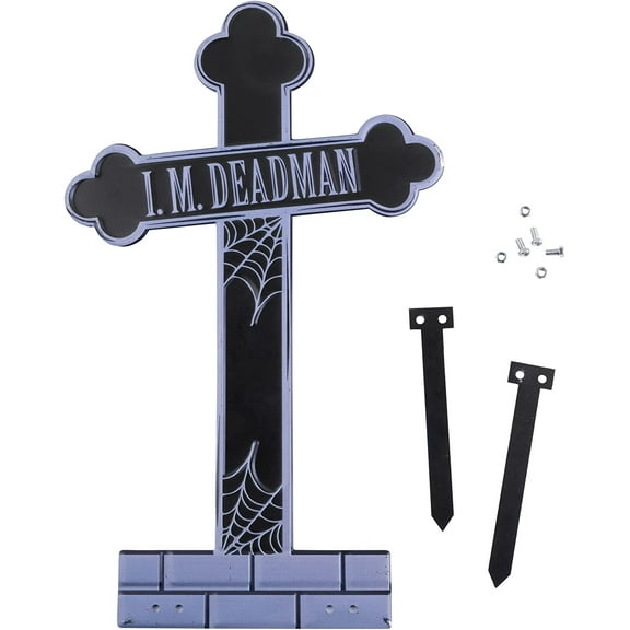 3D Metal Tombstone (I.M. DEADMAN) - (Large 16.75 Tall w Steaks)-Super-Durable, Weatherproof, UV Printed - Upgrade Your Cemetery Graveyard Lawn Decor -Headstones at your Haunted House Party