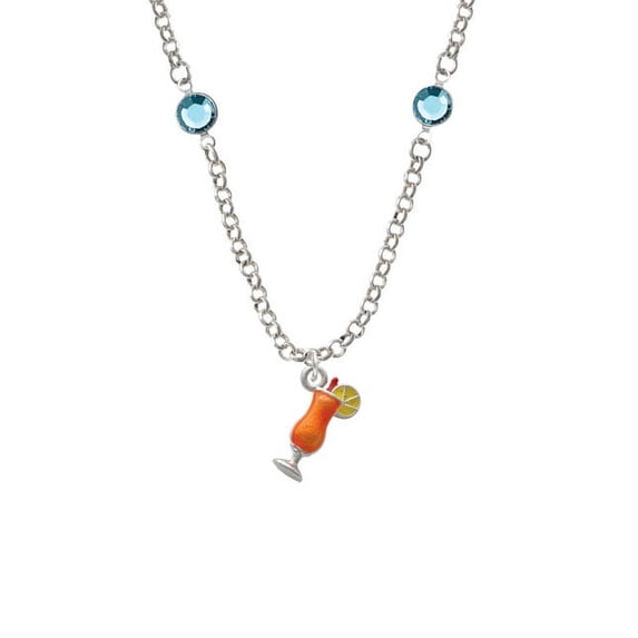 3-D Orange Tropical Drink Hot Blue Crystal Fiona Necklace
