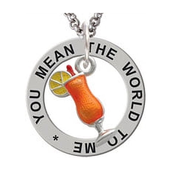 3-D Orange Tropical Drink You Mean The World To Me Affirmation Ring Necklace