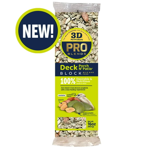 3-D Pro Blends Deck Porch N Patio Zero-Waste Blend Wild Bird Food Block, 1 Pound