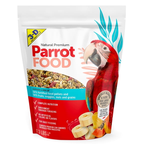 3-D Pet Products Natural Premium Parrot Food, with Fortified Pellets, 3 lbs