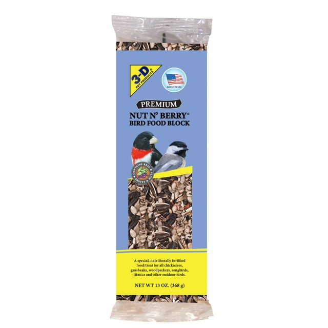 3D Pet Products Nut N' Berry Wild Dry Bird Food Block, 13 oz. New