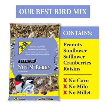 3-D Pet Products Premium Nut N' Berry Blend Dry Wild Bird Food, 14 lb.,  Does Not Contain Fillers, 1 Pack
