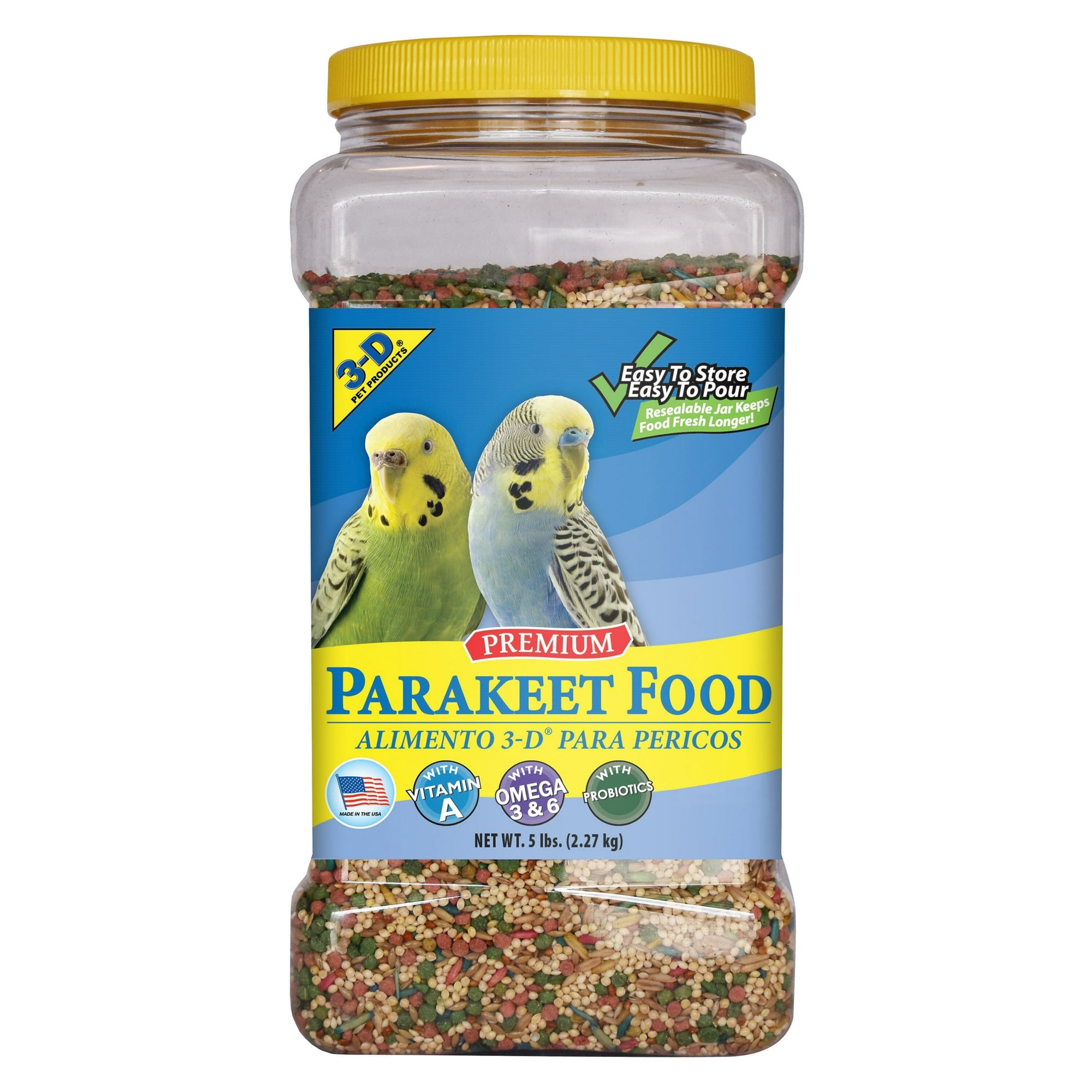 3-D Pet Products Premium Parakeet Food, with Probiotics, 5.0 lb. Stay Fresh Jar, for Daily Feeding (2 Packs)