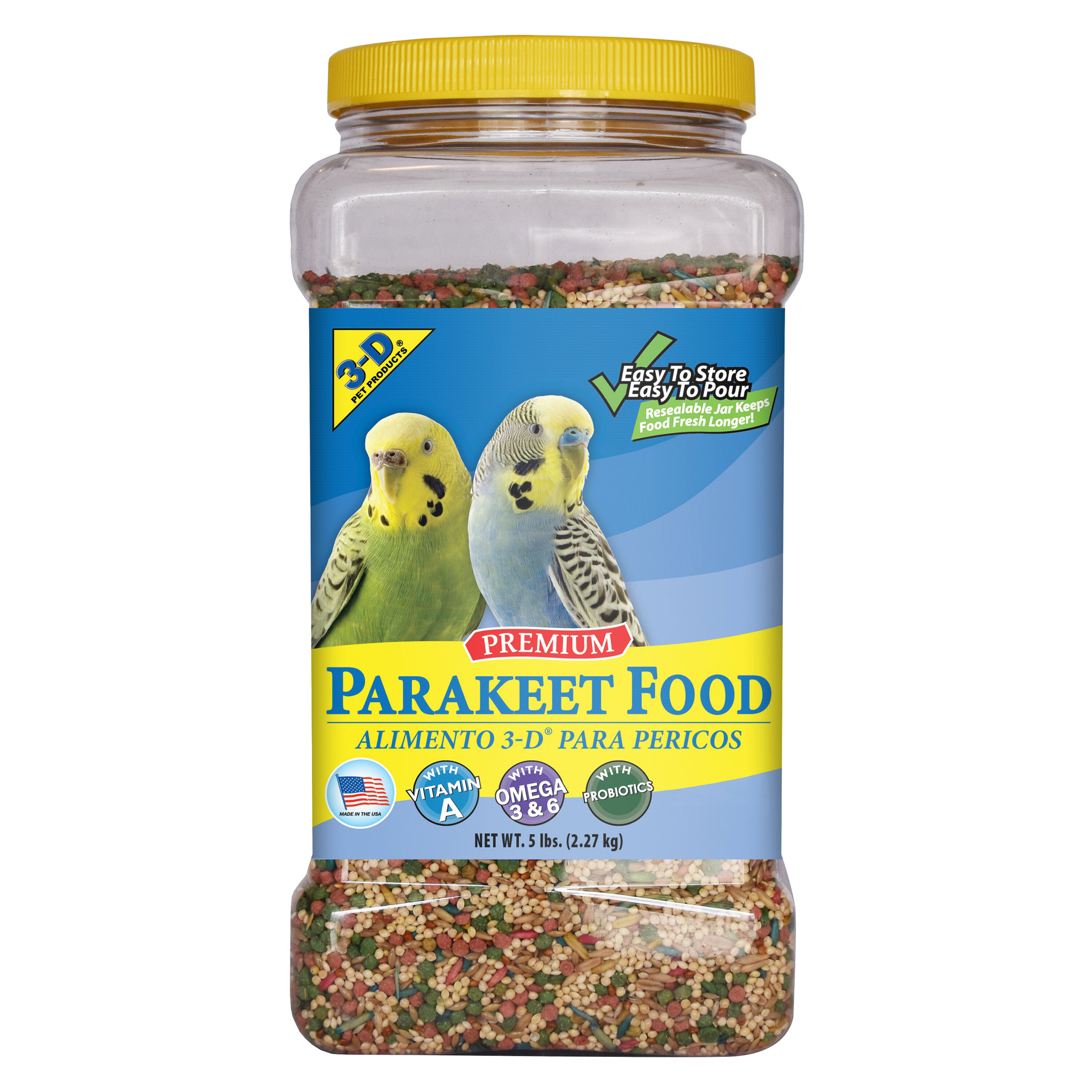 3-D Pet Products Premium Parakeet Food, with Probiotics, 5.0 lb. Stay Fresh Jar, for Daily Feeding - image 1 of 15