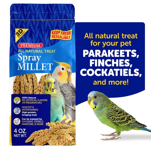3-D Pet Products Premium Spray Millet Treat, 4 oz. Resealable pouch