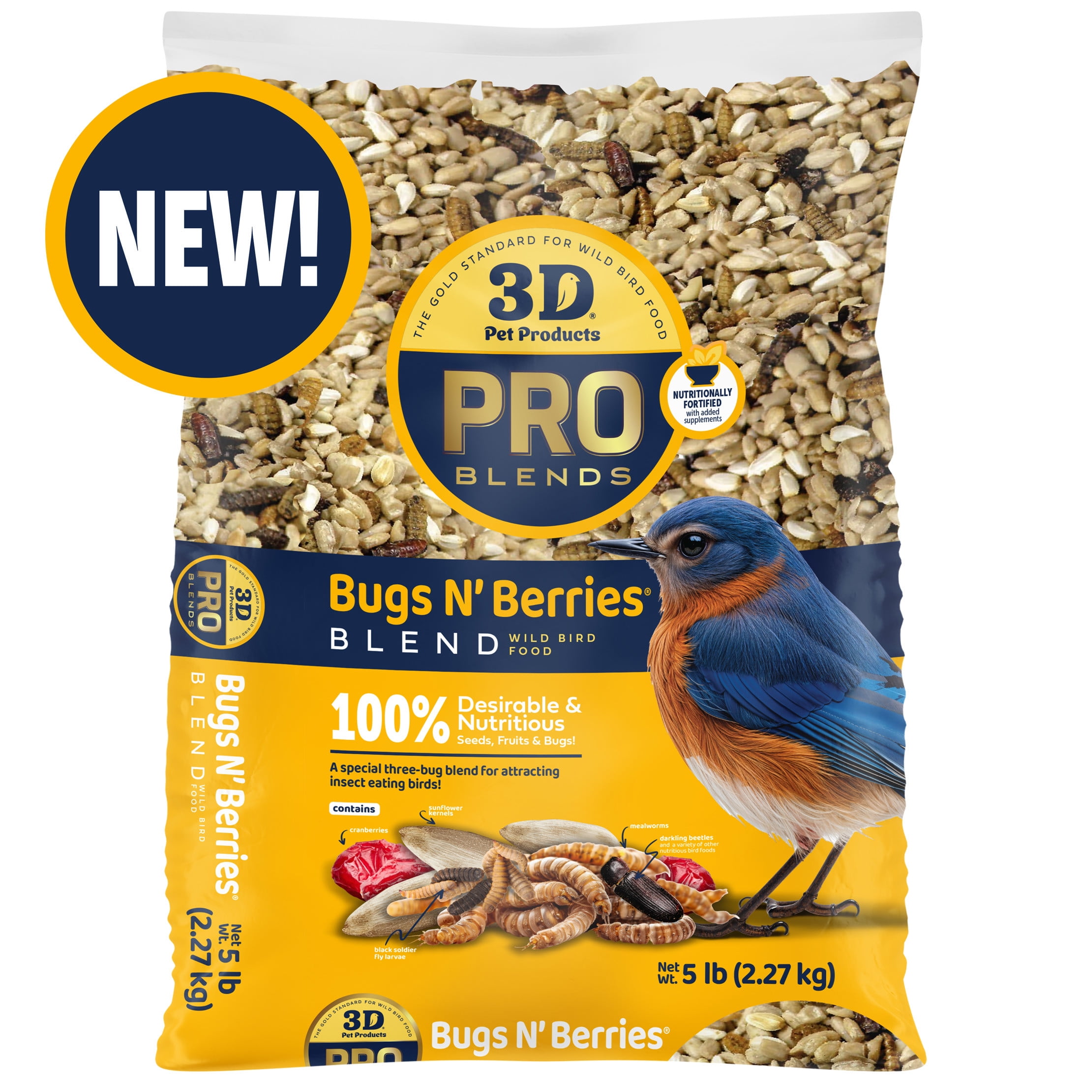 3-D Pro Blends Bugs N Berries Wild Bird Food, Wild Bird Seed Blend, 5 Pounds