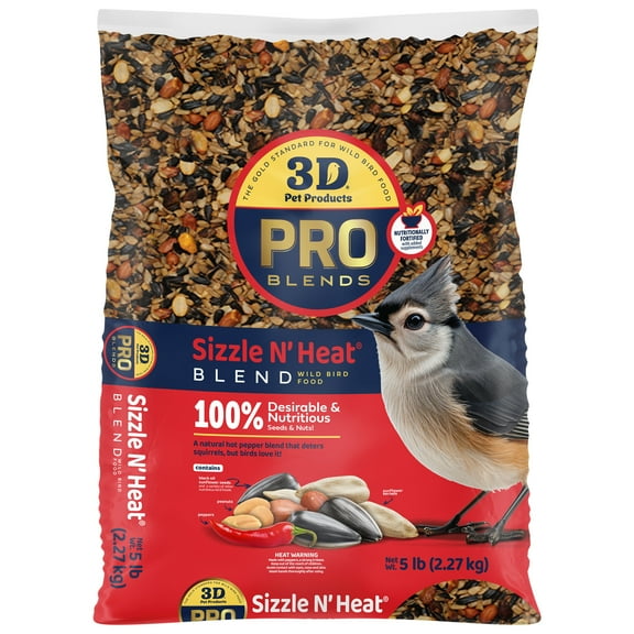 3-D Pro Blends Sizzle N' Heat, Wild Bird Food, Spicy Bird Seed to Prevent Squirrels, 5 Pounds