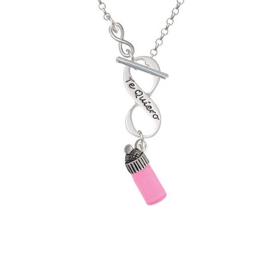 3-D Pink Baby Bottle - To Infinity Te Quiero Toggle Necklace