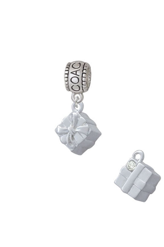 3-D Present Box with Bow and Crystal - Coach Charm Bead
