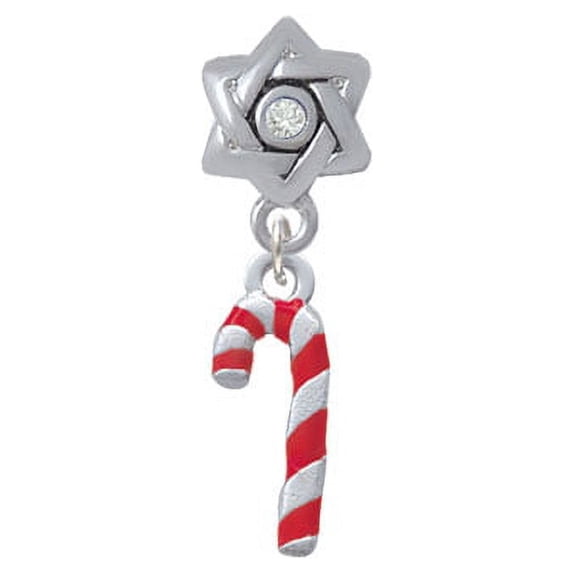 3-D Red and Candy Cane - Star of David with Clear Crystal Charm Bead
