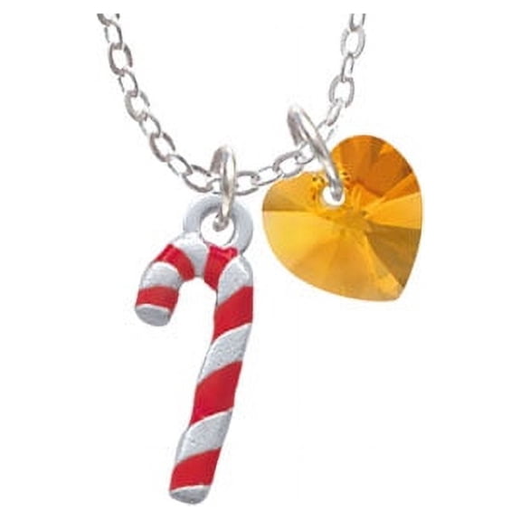 3-D Red and Candy Cane - Yellow Crystal Heart Sophia Necklace, 18"+1"