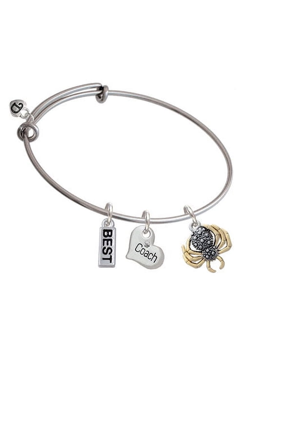 3-D Textured Spider with Gold Tone Legs Coach Heart Expandable Bangle Bracelet