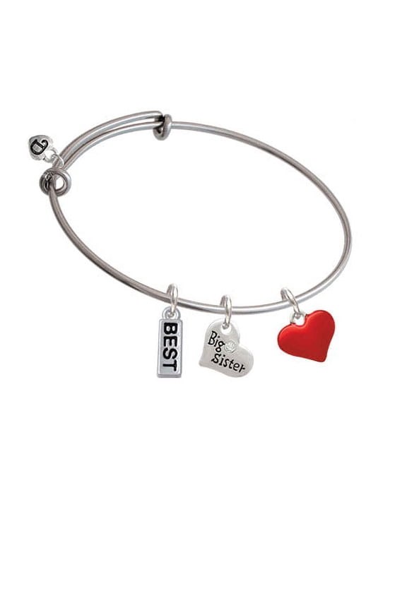 3-D Translucent Red Puff Heart Big Sister Heart Expandable Bangle Bracelet