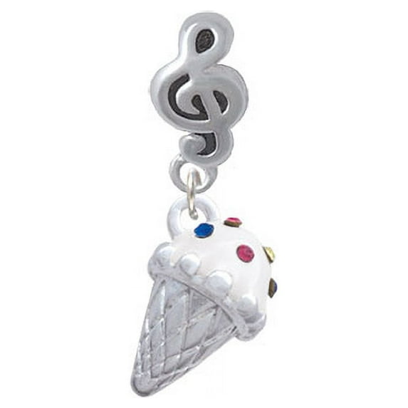 3-D Vanilla Ice Cream Cone with Crystal Sprinkles - Clef Note Charm Bead