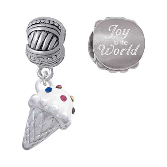 3-D Vanilla Ice Cream Cone with Crystal Sprinkles Joy to the World Charm Beads (Set of 2)