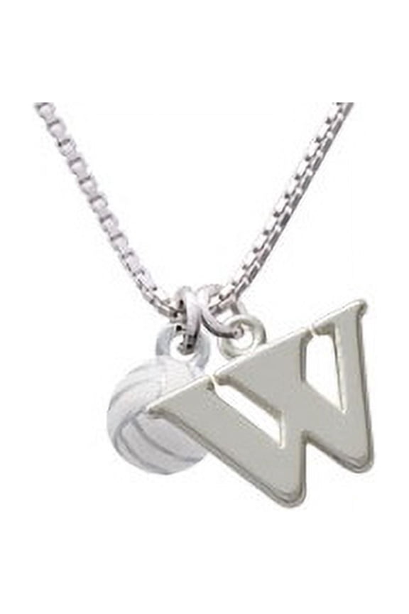 3-D White Volleyball Capital Initial W Necklace