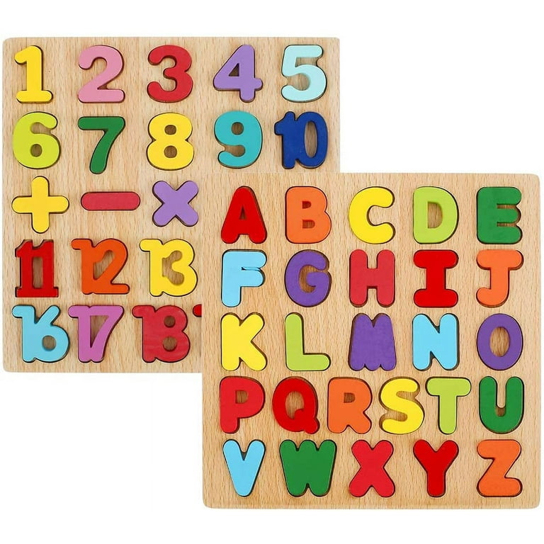 3-D Wooden Alphabet Puzzle Set,ABC Letter and Numbers Puzzles