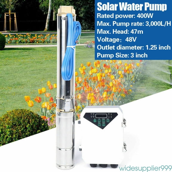 3" DC Deep Bore Well Solar Water Pump 48V 400W Submersible MPPT Controller Kit Silver Modern