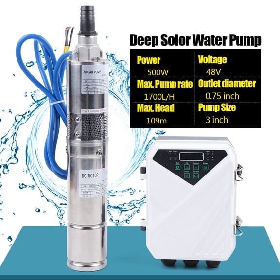 3" DC Solar Water Pump 48V 500W Submersible Deep Bore Well Pump +MPPT Controller for Mountainous Areas