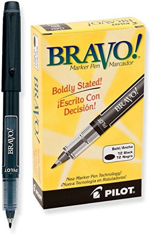 3 DOZEN Total 36, Pilot Bravo Liquid Ink Marker Pens, Bold Point, Black (11034)
