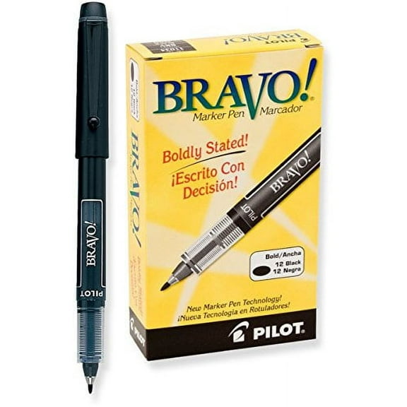 3 DOZEN Total 36, Pilot Bravo Liquid Ink Marker Pens, Bold Point, Black (11034)