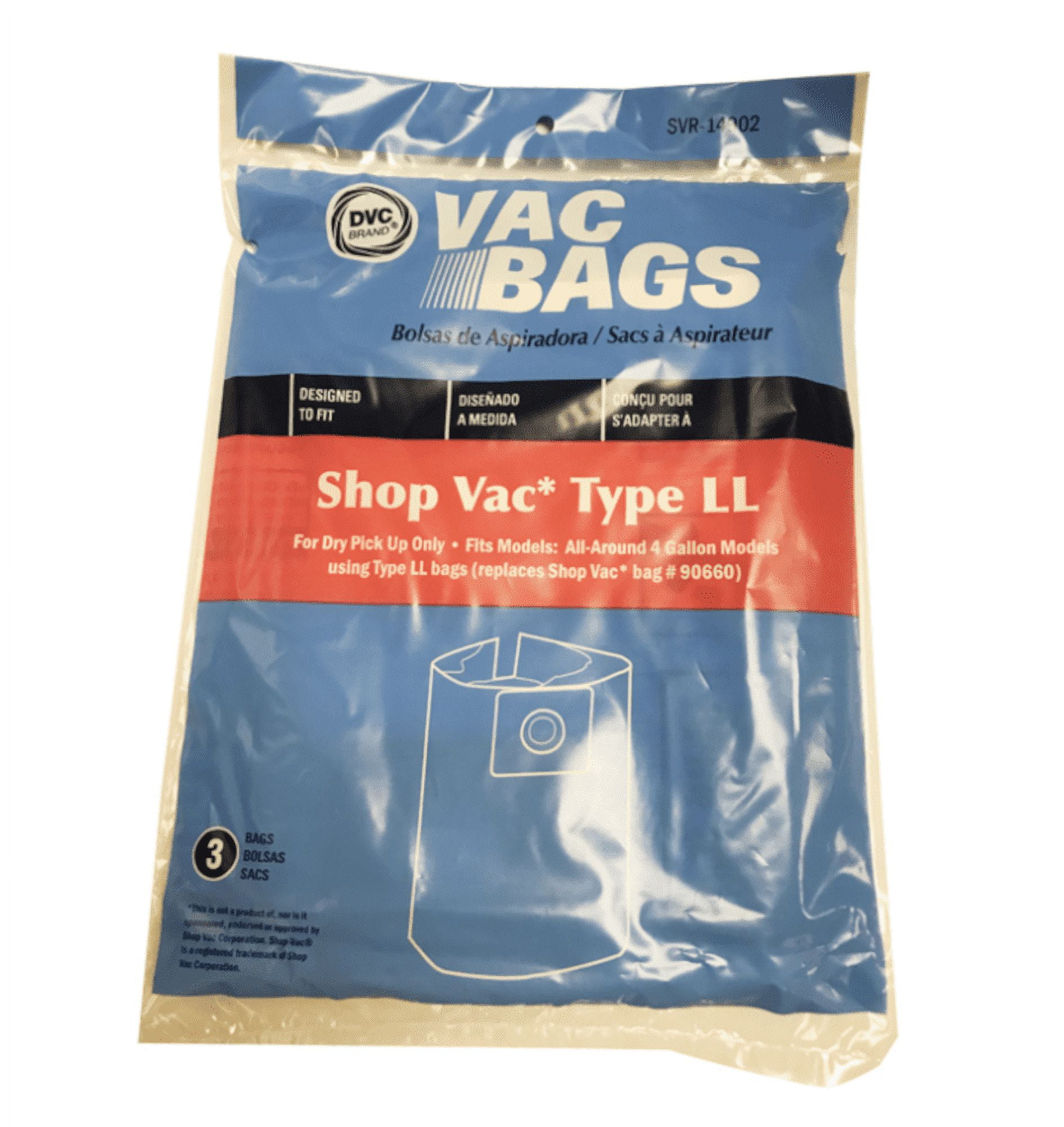 3 DVC Vacuum Bags for Shop Vac 4 Gallon Replaces Type LL and 90660