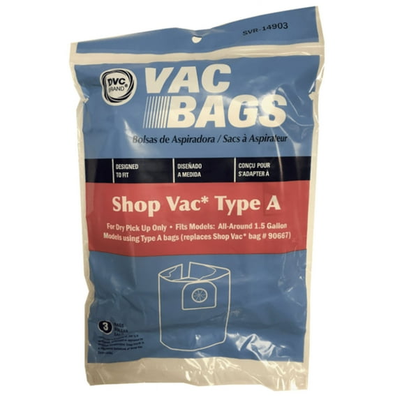 3 DVC Vacuum Bags for Shop Vac All Around 1.5 Gallon Replaces Type A / 90667