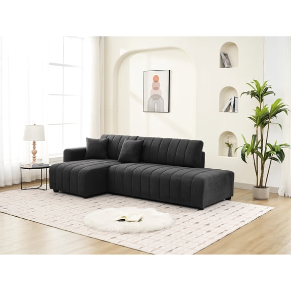 3 Dark Gray Lamb Wool Sectional With Versatile Chaise Option Elegant Left Facing In - 3 Seat, 104" D X 56" W 33.5" H, Soft Fabric