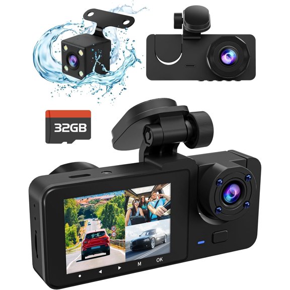 3  Dash Camera, Dash Cam Front and Rear Inside, 4K UHD 170 Deg Wide Angle Dashboard Camera with 32GB SD Card, Built in IR Night Vision,Loop Recording,24H Parking , Motion Sensing