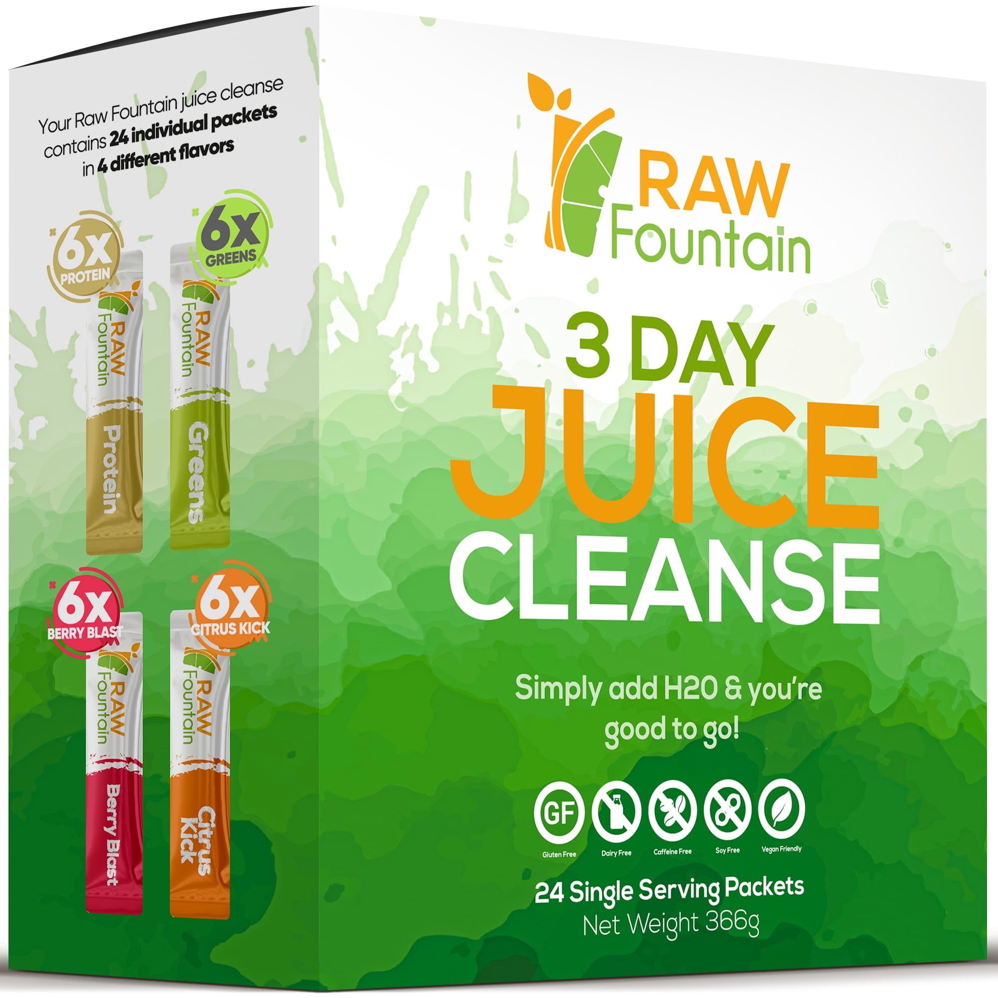 Raw Fountain 3 Day Juice Cleanse Detox, 24 Powder Packets, Vegan