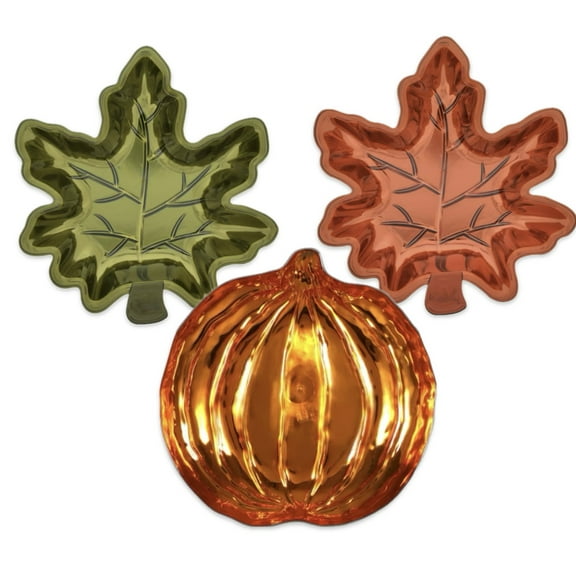 3 Decorative Tray Leaf And Pumpkin Fall Colors Red ,Olive Green, Orange Width: 8.7 inHeight: 1.5 inLength: 8.75 inWeight: 2.79 oz