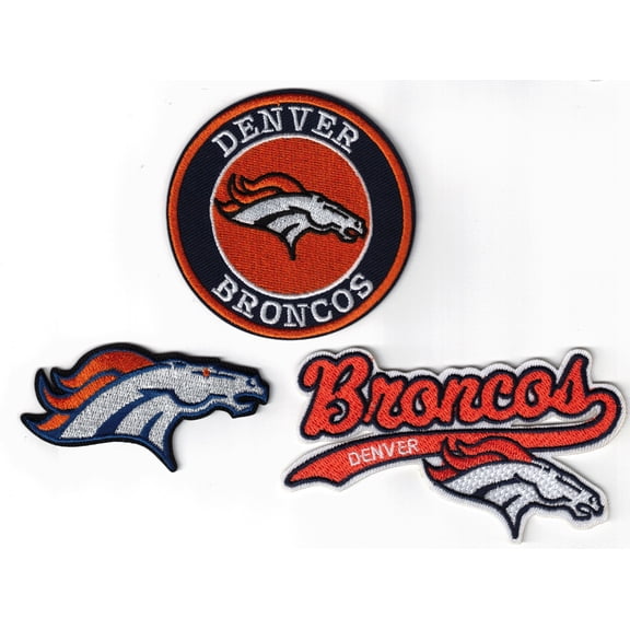 (3) Denver Broncos NFL Team Logos Embroidered 3in Iron / Sew-On Patches