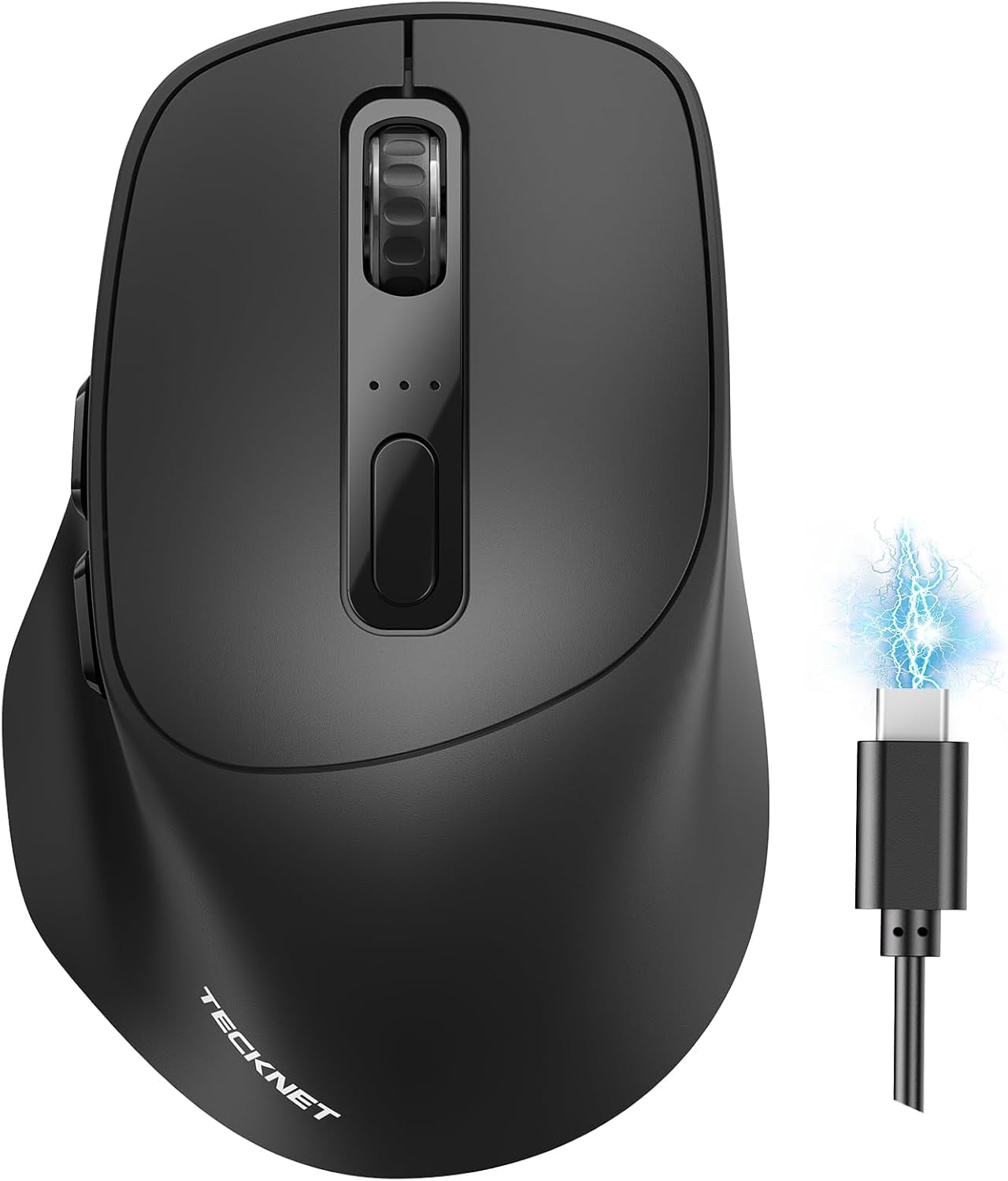 3-Device Wireless Mouse, Rechargeable Dual-Mode (2.4G & BT 5.0), Silent USB-A & Bluetooth Mouse, 6-DPI up to 4800, Wide Compatibility - Black