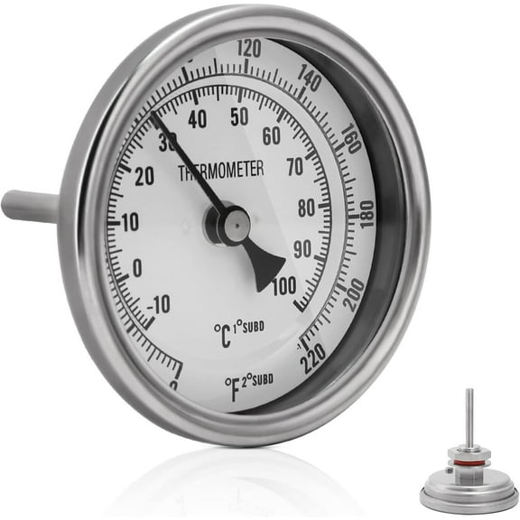 3" Dial 2" Probe 1/2 NPT Stainless Steel Thermometer Dial Thermometer 1/2 NPT Homebrew Kettle Thermometer Weldless w/O-Rings 0-220F Kettle Thermometer Stainless Steel Brew Pot Thermometer