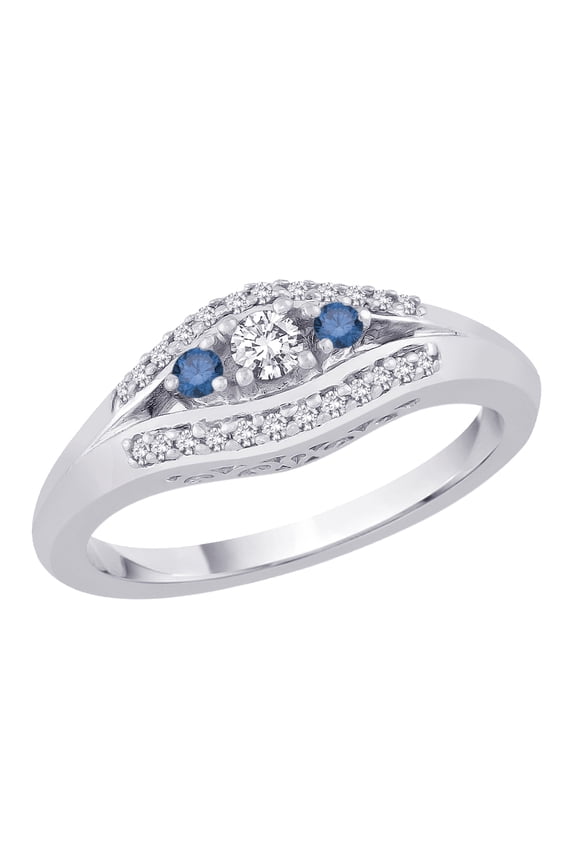 3 Diamond Anniversary Ring 1/4 ct. in 14K White Gold with Blue Side Diamond