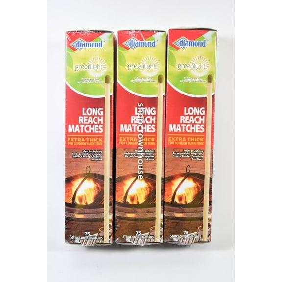 3 Diamond Long Reach Matches 75 Count box = 225 Total - Long Burn Time
