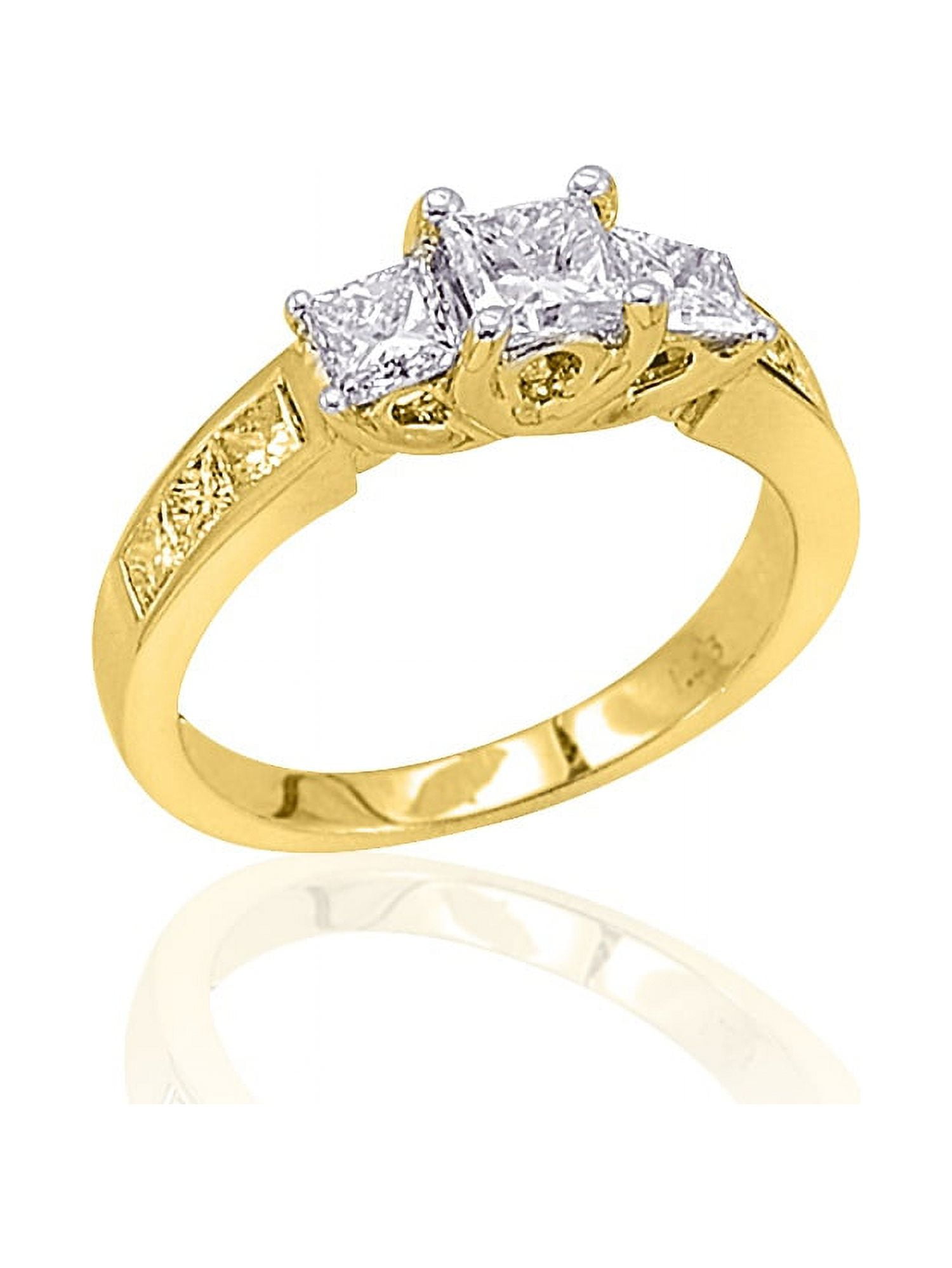 3 Diamond Princess Cut Anniversary Ring 1 1/2 ct. in 14K Yellow Gold