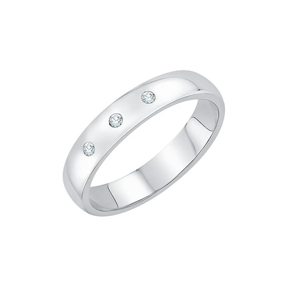 3 Diamond Wedding Band in Sterling Silver (1/20 cttw) (I-Color, SI3-I1 Clarity) (Size-10.5)