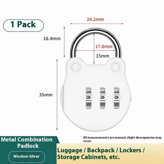 3-Digit Combination Lock, Zinc Alloy, Resettable, Silver- for Travel, Backpack, Gym, School Lockers, Luggage, Small Portable Number Lock,