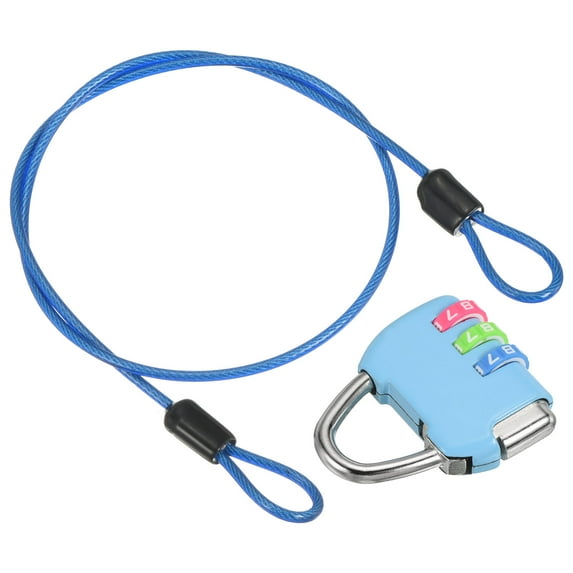 3 Digit Combination Padlock 1.6Ft Security Cable Bike Chain Lock, Blue 1 Set