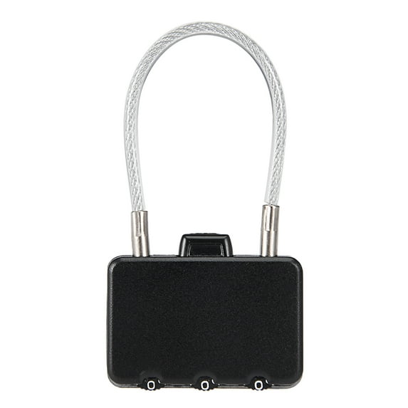 3 Digit Combination Padlock, 3mm Wire Shackle, Zinc Alloy Luggage Lock, Black
