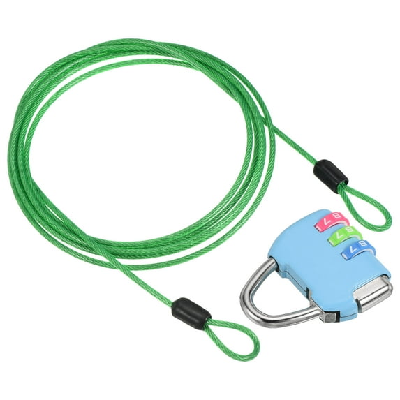 3 Digit Combination Padlock 6.5Ft Security Cable Bike Chain Lock, Green 1 Set