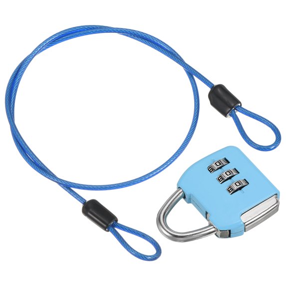 3 Digit Combination Padlock Steel Security Cable 1.6Ft Travel Chain Lock, Blue