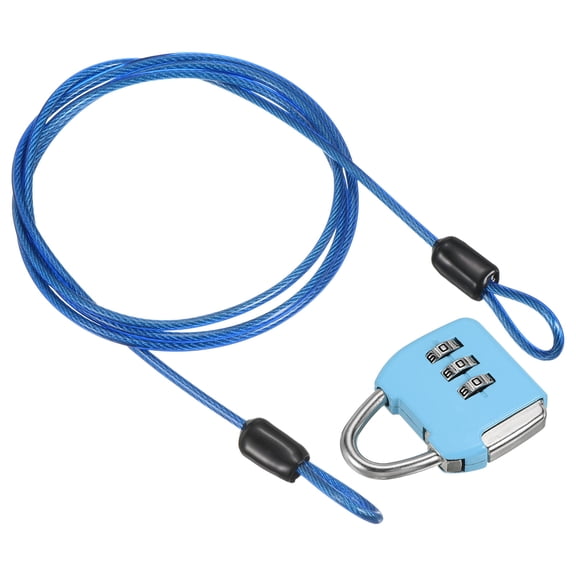 3 Digit Combination Padlock Steel Security Cable 3Ft Travel Chain Lock, Blue