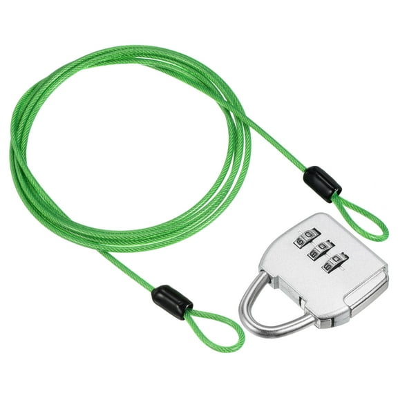 3 Digit Combination Padlock Steel Security Cable 5Ft Travel Chain Lock, Green